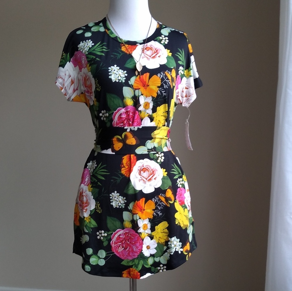 Lularoe Mitzi tunic-floral 🦋 pink orange black,XS